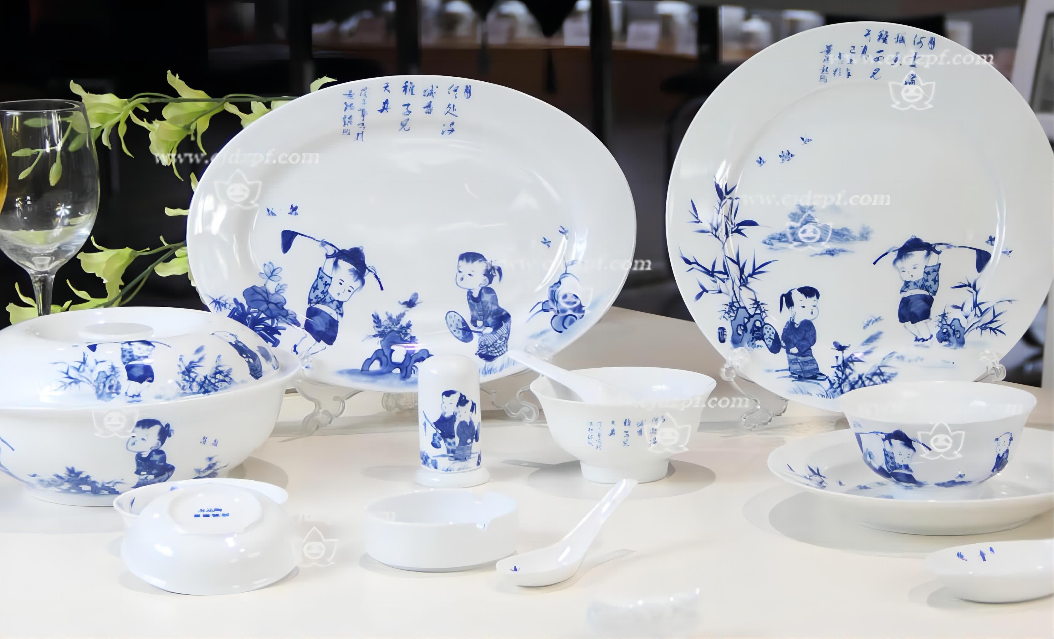 Red Leaf Children at Play — a 56-piece Chinese porcelain dinner service