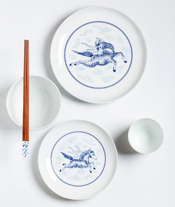 Red Leaf Dreams as Horses — a 4-piece Chinese porcelain dinner service