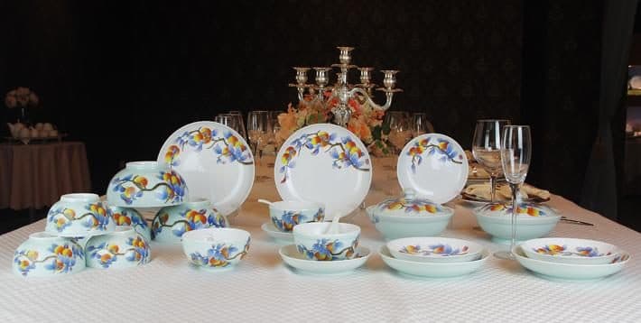 Red Leaf Fully Hand-Made Celadon Glaze — All Wishes Fulfilled — a 38-piece Chinese porcelain dinner service