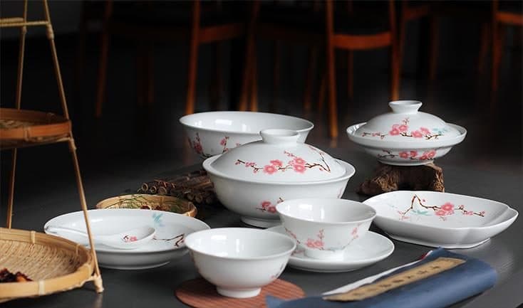 Red Leaf Green Bamboo & Red Plum In-Glaze Colour — a 48-piece Chinese porcelain dinner service