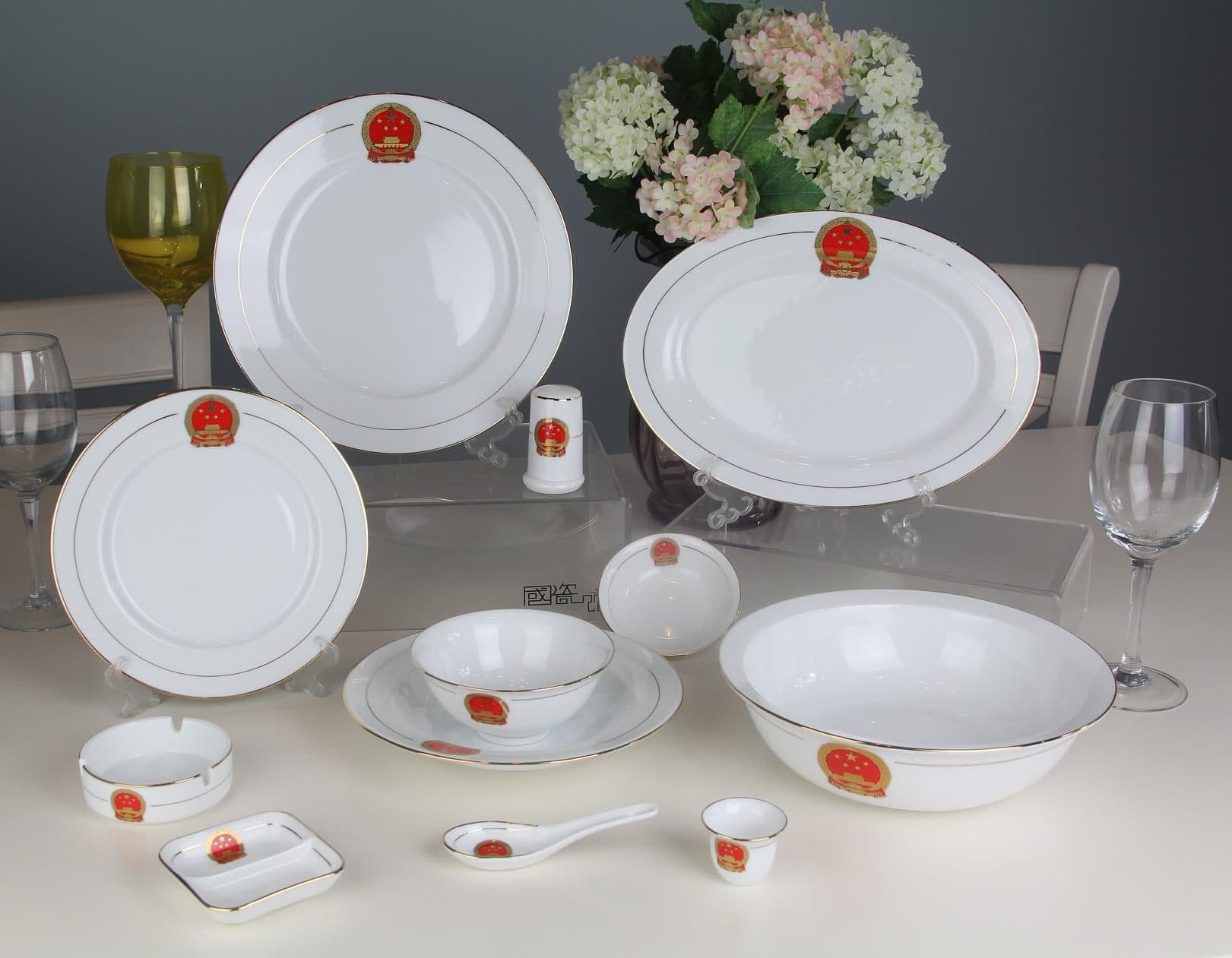 Red Leaf National Emblem — a 56-piece Chinese porcelain dinner service
