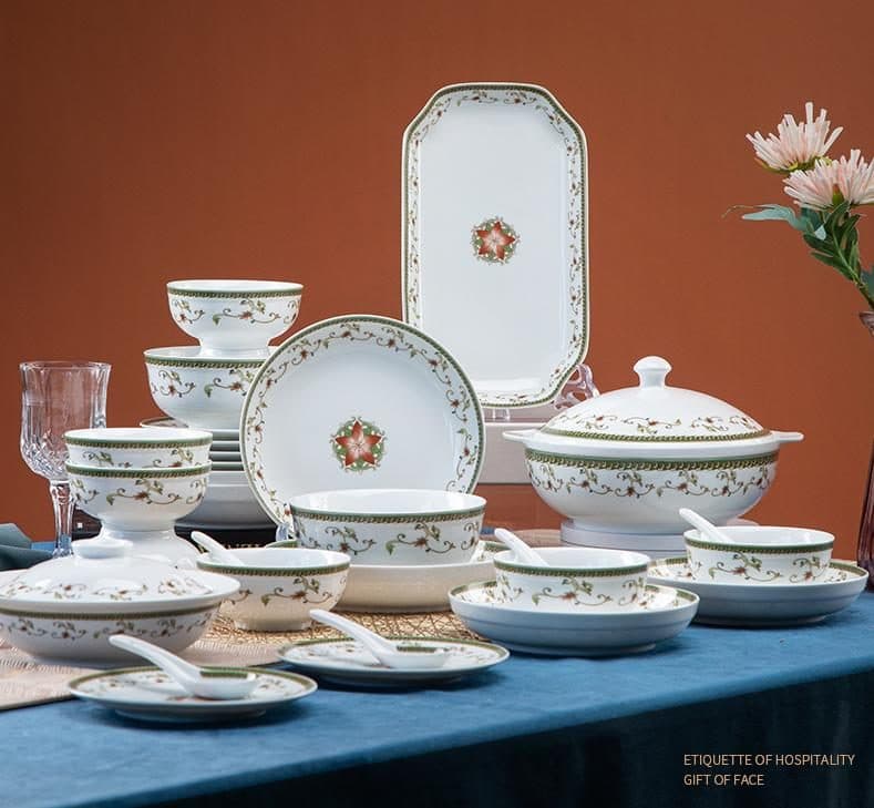The Red Leaf Ocean Waves service, 36 pieces of high-fired Jingdezhen porcelain