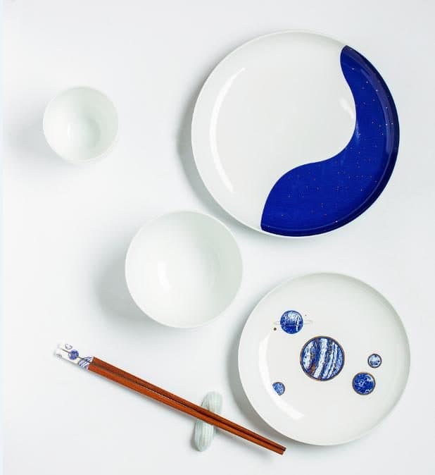 The Red Leaf Stargazing service, 4 pieces of high-fired Jingdezhen porcelain