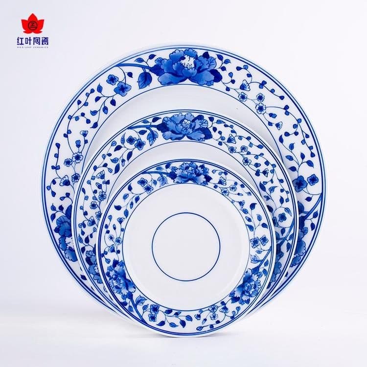 Red Leaf Underglaze Hand-Painted Blue & White — Garden in Bloom — a 56-piece Chinese porcelain dinner service
